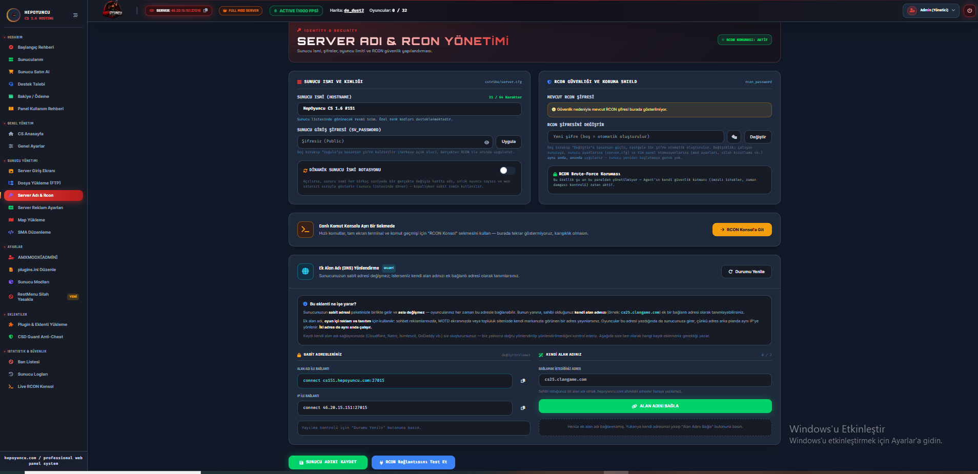 Server Adı & Rcon ekran görüntüsü